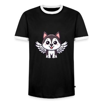 Engel-Husky, Flügel-Comic, Himmel-Hund - Männer Kontrast-T-Shirt - Schwarz/Weiß - Vorne - AI Model Female 172 light (172cm) & AI Model Male 178 light (178cm)