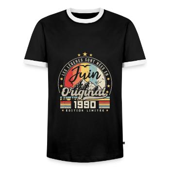 Juin 1990 Anniversaire 1990 Juin Légendes - T-shirt contrasté Homme - noir/blanc - Devant - AI Model Female 172 light (172cm) & AI Model Male 178 light (178cm)
