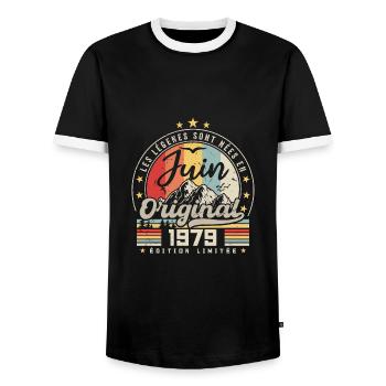 Juin 1979 Anniversaire 1979 Juin Légendes - T-shirt contrasté Homme - noir/blanc - Devant - AI Model Female 172 light (172cm) & AI Model Male 178 light (178cm)