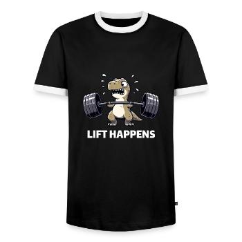 Dino T-Rex Weight Weightlifting Weightlifting - Men's Ringer Shirt - black/white - Front - AI Model Female 172 light (172cm) & AI Model Male 178 light (178cm)