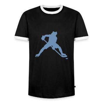 Frosch Eishockeyspieler Silhouette minimalistisch - Männer Kontrast-T-Shirt - Schwarz/Weiß - Vorne - AI Model Female 172 light (172cm) & AI Model Male 178 light (178cm)