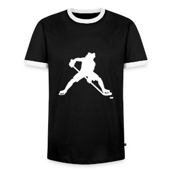 Frosch Eishockeyspieler Silhouette minimalistisch - Männer Kontrast-T-Shirt - Schwarz/Weiß - Vorne - AI Model Female 172 light (172cm) & AI Model Male 178 light (178cm)