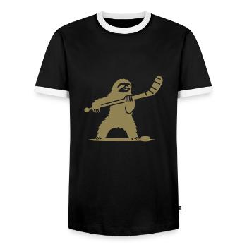 Faultier Eishockey Silhouette - Männer Kontrast-T-Shirt - Schwarz/Weiß - Vorne - AI Model Female 172 light (172cm) & AI Model Male 178 light (178cm)