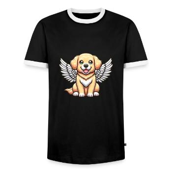 Angelic Golden Retriever with Wings – - Men's Ringer Shirt - black/white - Front - AI Model Female 172 light (172cm) & AI Model Male 178 light (178cm)