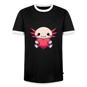 Axolotl Love - In Love, Friendship and - Men's Ringer Shirt - black/white - Front - AI Model Female 172 light (172cm) & AI Model Male 178 light (178cm)