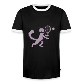Chat Joueur de Tennis Club Silhouette - T-shirt contrasté Homme - noir/blanc - Devant - AI Model Female 172 light (172cm) & AI Model Male 178 light (178cm)