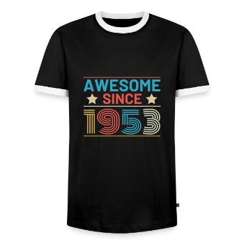 Awesomne since 1953 Retro - Men's Ringer Shirt - black/white - Front - AI Model Female 172 light (172cm) & AI Model Male 178 light (178cm)