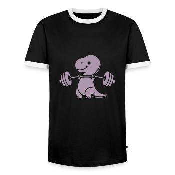 T-Rex with Dumbbell Workout - Men's Ringer Shirt - black/white - Front - AI Model Female 172 light (172cm) & AI Model Male 178 light (178cm)