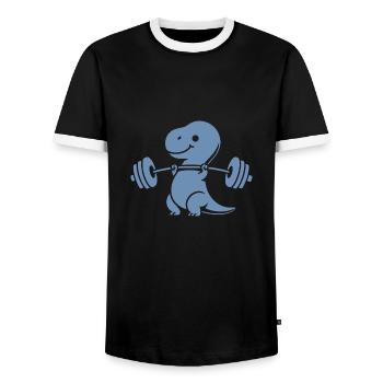 T-Rex with Dumbbell Workout - Men's Ringer Shirt - black/white - Front - AI Model Female 172 light (172cm) & AI Model Male 178 light (178cm)