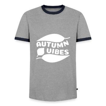 Autumn vibes (curved leaves) - Men's Ringer Shirt - grey/navy  - Front - AI Model Female 172 light (172cm) & AI Model Male 178 light (178cm)