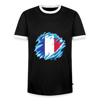 Frankreich Flagge Used Look Französische Fahne - Männer Kontrast-T-Shirt - Schwarz/Weiß - Vorne - AI Model Female 172 light (172cm) & AI Model Male 178 light (178cm)