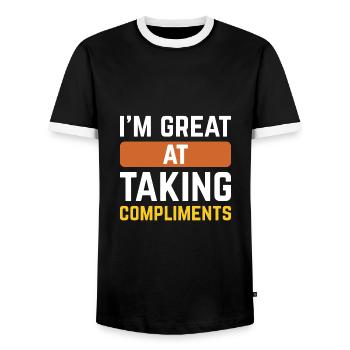 I’m Great At Taking Compliments - Men's Ringer Shirt - black/white - Front - AI Model Female 172 light (172cm) & AI Model Male 178 light (178cm)