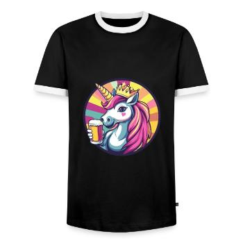 Unicorn Beer - Men's Ringer Shirt - black/white - Front - AI Model Female 172 light (172cm) & AI Model Male 178 light (178cm)