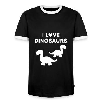 I love dinosaurs (two brontosaurs, heart) - Men's Ringer Shirt - black/white - Front - AI Model Female 172 light (172cm) & AI Model Male 178 light (178cm)