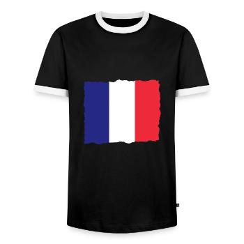 Drapeau de la France Look utilisé Drapeau de la France - T-shirt contrasté Homme - noir/blanc - Devant - AI Model Female 172 light (172cm) & AI Model Male 178 light (178cm)