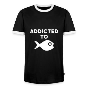 Addicted to fish (Fisch mit großem Auge) - Men's Ringer Shirt - black/white - Front - AI Model Female 172 light (172cm) & AI Model Male 178 light (178cm)