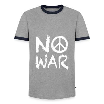 No War Peace Street Art - Men's Ringer Shirt - grey/navy  - Front - AI Model Female 172 light (172cm) & AI Model Male 178 light (178cm)