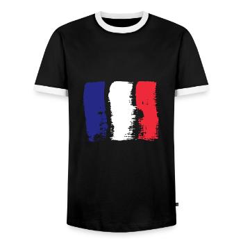 France Flag Distressed Look French Flag - Men's Ringer Shirt - black/white - Front - AI Model Female 172 light (172cm) & AI Model Male 178 light (178cm)