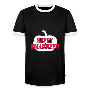 Happy halloween (Halloween pumpkin in the background) - Men's Ringer Shirt - black/white - Front - AI Model Female 172 light (172cm) & AI Model Male 178 light (178cm)