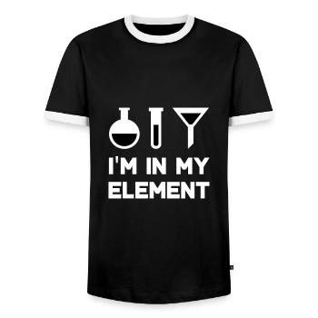 I'm in my element (flask, test tube, funnel) - Men's Ringer Shirt - black/white - Front - AI Model Female 172 light (172cm) & AI Model Male 178 light (178cm)