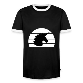 Unicorn in front of a half-sun - Men's Ringer Shirt - black/white - Front - AI Model Female 172 light (172cm) & AI Model Male 178 light (178cm)