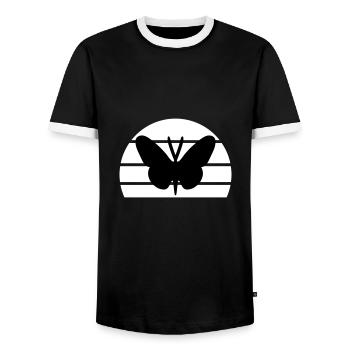 Schmetterling vor einer Halbsonne - Männer Kontrast-T-Shirt - Schwarz/Weiß - Vorne - AI Model Female 172 light (172cm) & AI Model Male 178 light (178cm)