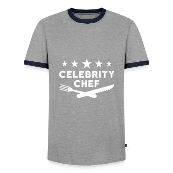 Chef célèbre (cinq étoiles, fourchette, couteau) - T-shirt contrasté Homme - gris/marine  - Devant - AI Model Female 172 light (172cm) & AI Model Male 178 light (178cm)