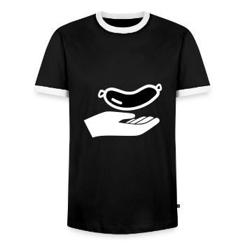Handout sausages - Men's Ringer Shirt - black/white - Front - AI Model Female 172 light (172cm) & AI Model Male 178 light (178cm)