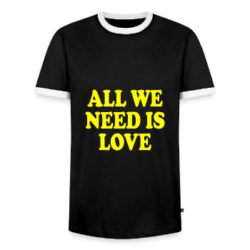 all we need is love - Men's Ringer Shirt - black/white - Front - AI Model Female 172 light (172cm) & AI Model Male 178 light (178cm)