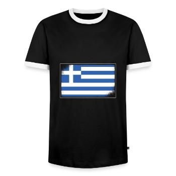 Drapeau de la Grèce Hellas Athènes Drapeau de la Grèce - T-shirt contrasté Homme - noir/blanc - Devant - AI Model Female 172 light (172cm) & AI Model Male 178 light (178cm)