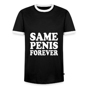 Same penis forever - Men's Ringer Shirt - black/white - Front - AI Model Female 172 light (172cm) & AI Model Male 178 light (178cm)