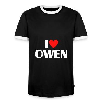I Love Owen Red Heart Love Fan Gift - Men's Ringer Shirt - black/white - Front - AI Model Female 172 light (172cm) & AI Model Male 178 light (178cm)