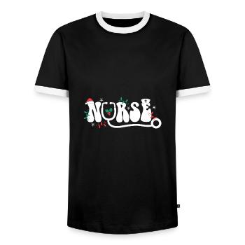 Nurse Christmas Outfit - Men's Ringer Shirt - black/white - Front - AI Model Female 172 light (172cm) & AI Model Male 178 light (178cm)