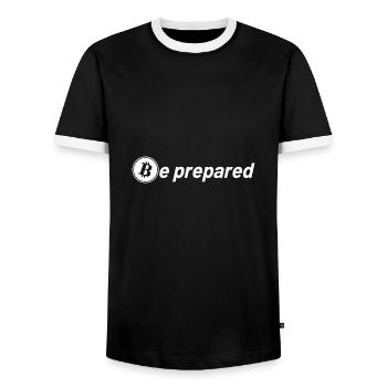 Bitcoin Sayings Be Prepared - Men's Ringer Shirt - black/white - Front - AI Model Female 172 light (172cm) & AI Model Male 178 light (178cm)
