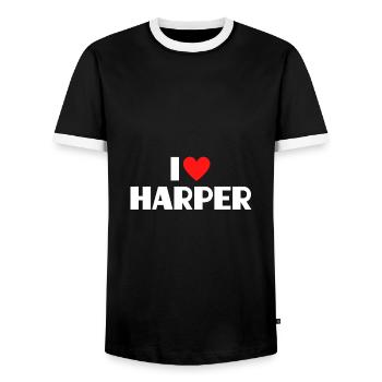 I Love Harper Red Heart Love Fan Gift - Men's Ringer Shirt - black/white - Front - AI Model Female 172 light (172cm) & AI Model Male 178 light (178cm)