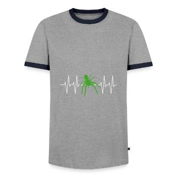 Grande araignée avec ligne de cœur J’adore les araignées - T-shirt contrasté Homme - gris/marine  - Devant - AI Model Female 172 light (172cm) & AI Model Male 178 light (178cm)
