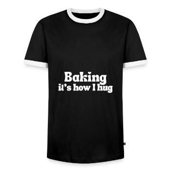 Pâtisserie – c’est comme ça que je fais un câlin | Drôle de dicton - T-shirt contrasté Homme - noir/blanc - Devant - AI Model Female 172 light (172cm) & AI Model Male 178 light (178cm)
