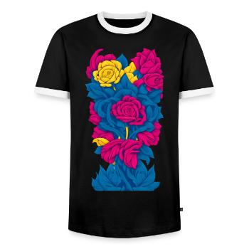 Flowers (Blue, Red, Yellow) - Men's Ringer Shirt - black/white - Front - AI Model Female 172 light (172cm) & AI Model Male 178 light (178cm)