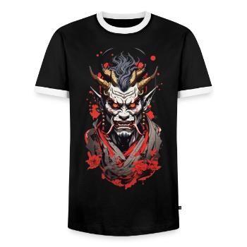 Japonais Oni Démon Rétro Manga Style de conception - T-shirt contrasté Homme - noir/blanc - Devant - AI Model Female 172 light (172cm) & AI Model Male 178 light (178cm)