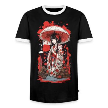 Japonais Ukiyo-E Esthétique Style de Design Rétro - T-shirt contrasté Homme - noir/blanc - Devant - AI Model Female 172 light (172cm) & AI Model Male 178 light (178cm)