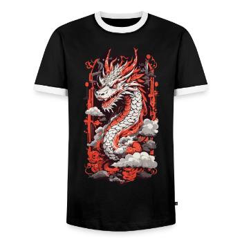 Feuer Drache Japan Ukiyo-E Otaku Kunststil - Männer Kontrast-T-Shirt - Schwarz/Weiß - Vorne - AI Model Female 172 light (172cm) & AI Model Male 178 light (178cm)