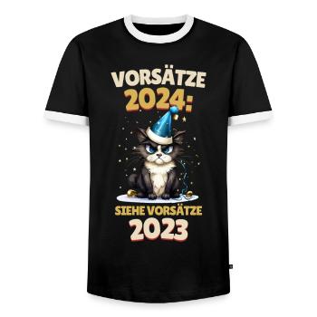 Silvester Vorsätze 2024 Katze Siehe 2023 Lustig - Männer Kontrast-T-Shirt - Schwarz/Weiß - Vorne - AI Model Female 172 light (172cm) & AI Model Male 178 light (178cm)