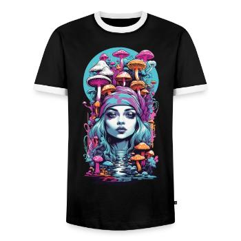 Psychédélique Goa champignon fille Trance Festival Design - T-shirt contrasté Homme - noir/blanc - Devant - AI Model Female 172 light (172cm) & AI Model Male 178 light (178cm)