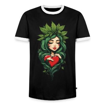 Plante Feuilles Fille Coeur Tatouage Streetwear - T-shirt contrasté Homme - noir/blanc - Devant - AI Model Female 172 light (172cm) & AI Model Male 178 light (178cm)