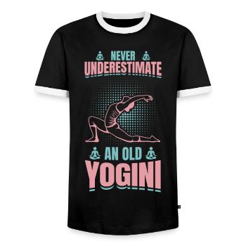 Yoga Großmutter - Männer Kontrast-T-Shirt - Schwarz/Weiß - Vorne - AI Model Female 172 light (172cm) & AI Model Male 178 light (178cm)
