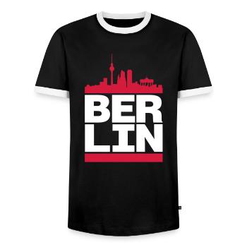 Berlin - T-shirt contrasté Homme - noir/blanc - Devant - AI Model Female 172 light (172cm) & AI Model Male 178 light (178cm)