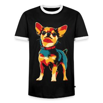 Chihuahua in vintage style - Men's Ringer Shirt - black/white - Front - AI Model Female 172 light (172cm) & AI Model Male 178 light (178cm)