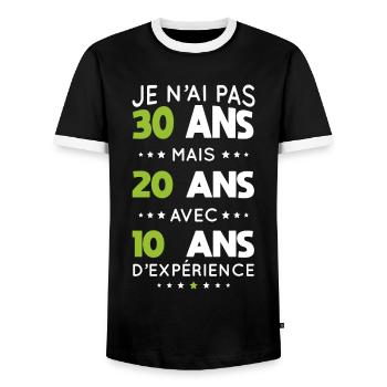 Anniversaire 30 ans - Pas 30 ans mais 20 ans - T-shirt contrasté Homme - noir/blanc - Devant - AI Model Female 172 light (172cm) & AI Model Male 178 light (178cm)