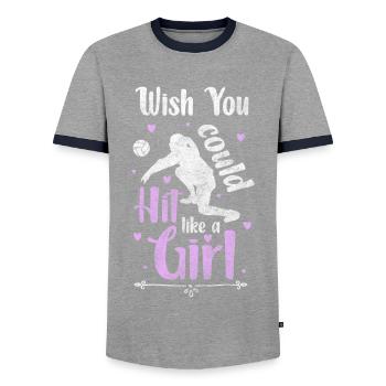 Équipe de volleyball Entraînement Volleyball de plage - T-shirt contrasté Homme - gris/marine  - Devant - AI Model Female 172 light (172cm) & AI Model Male 178 light (178cm)