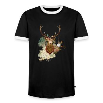 Hirschaftszeiten - Männer Kontrast-T-Shirt - Schwarz/Weiß - Vorne - AI Model Female 172 light (172cm) & AI Model Male 178 light (178cm)